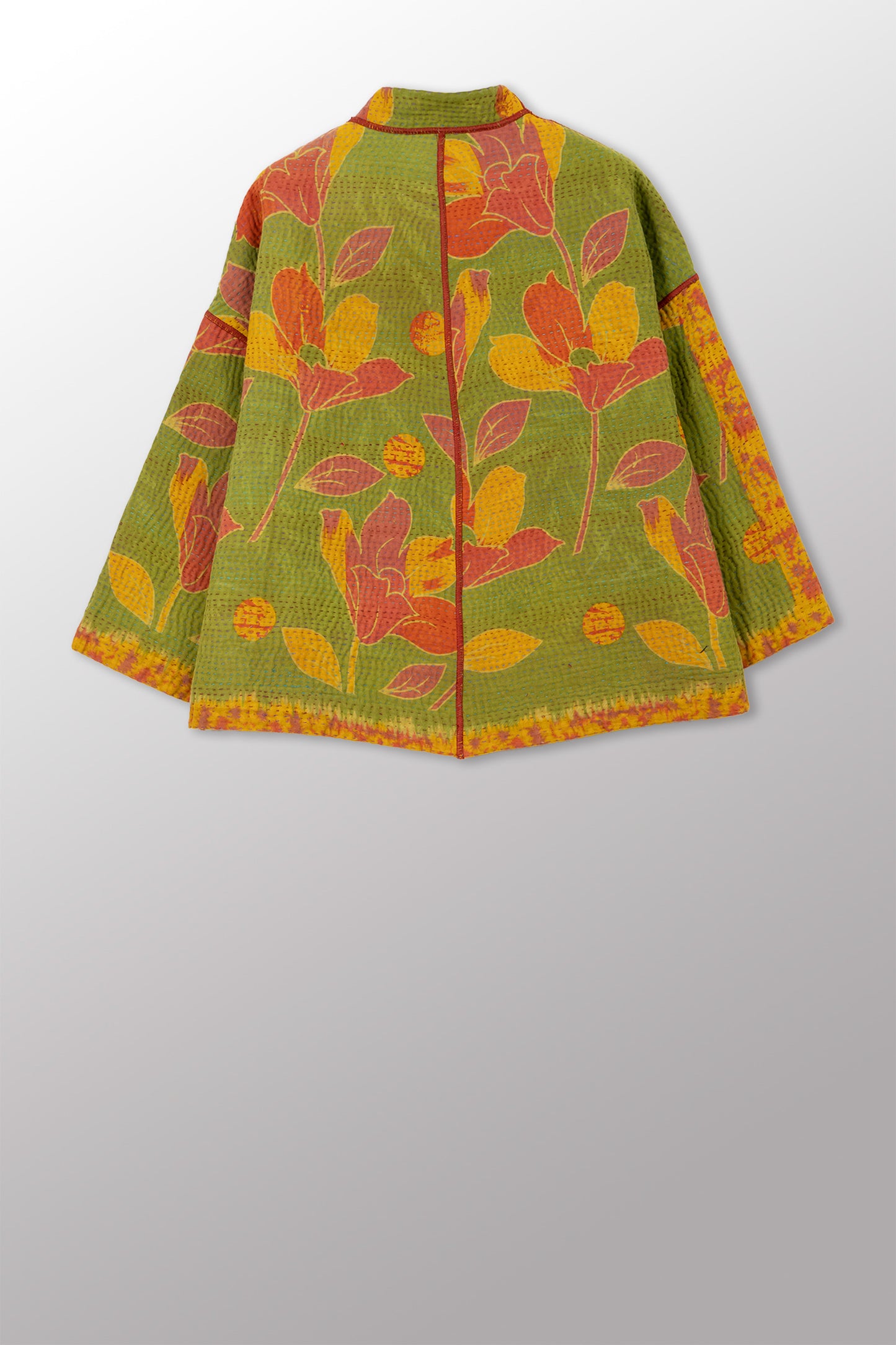 COTTON OVERDYE KANTHA STAND COLLAR CROPPED JKT - ov4034-cylw001a -