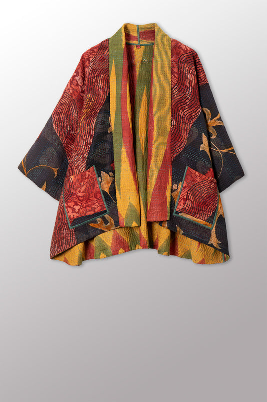 VINTAGE SILK GEORGETTE COTTON KANTHA KIMONO JACKET - gc4004-0002a -