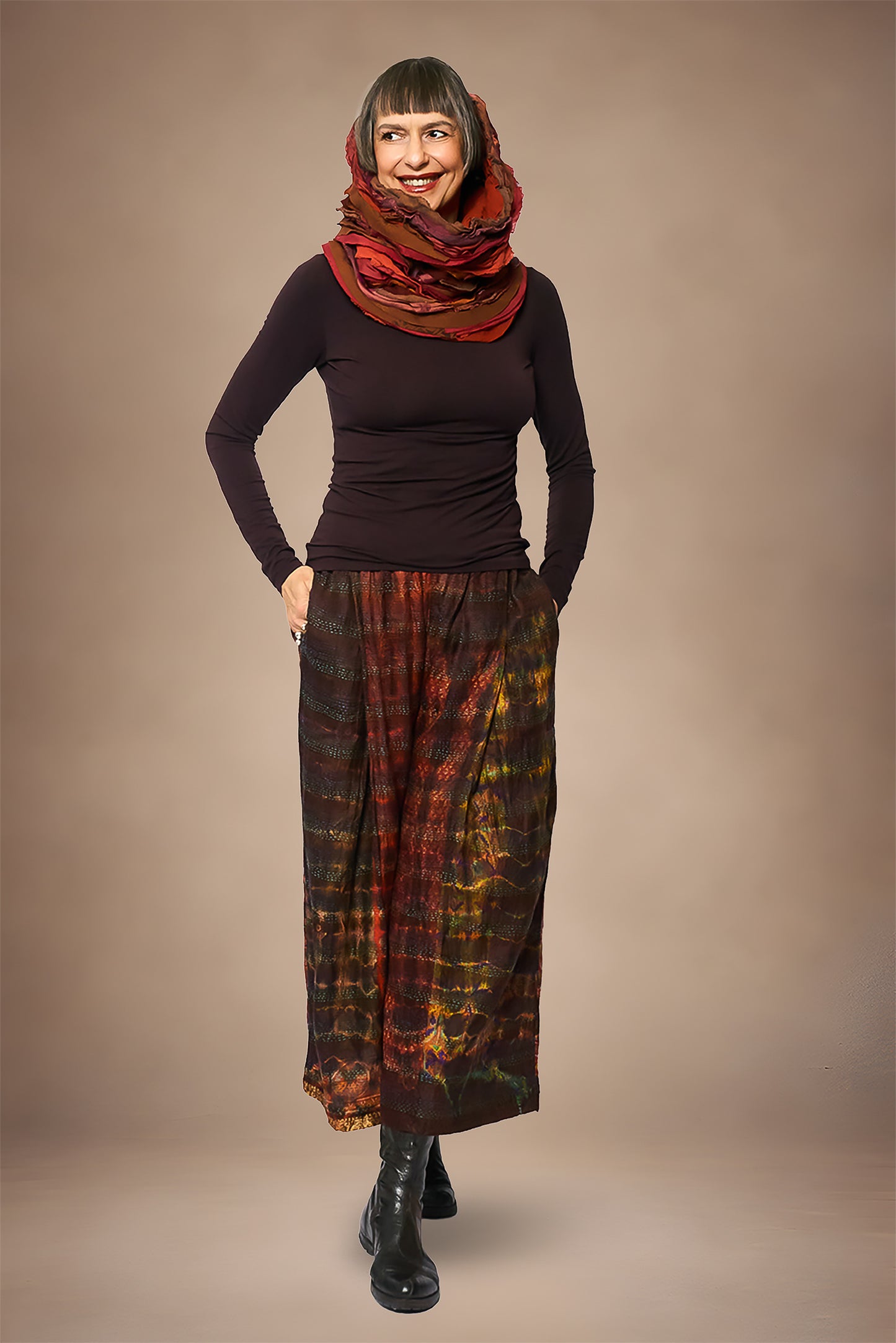 WAVY STRIPE KANTHA COWL NECK TUBE - wv2846-org -