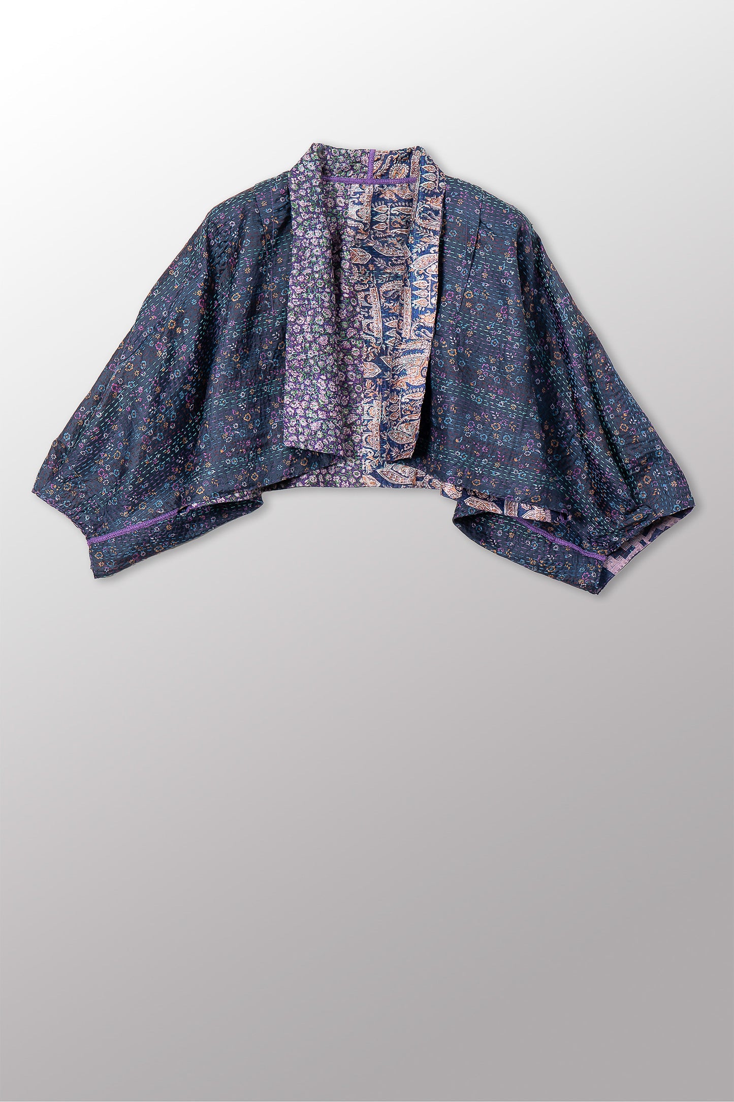 VINTAGE SILK KANTHA PUFF SLV. SHRUG - sv2062-0038a -