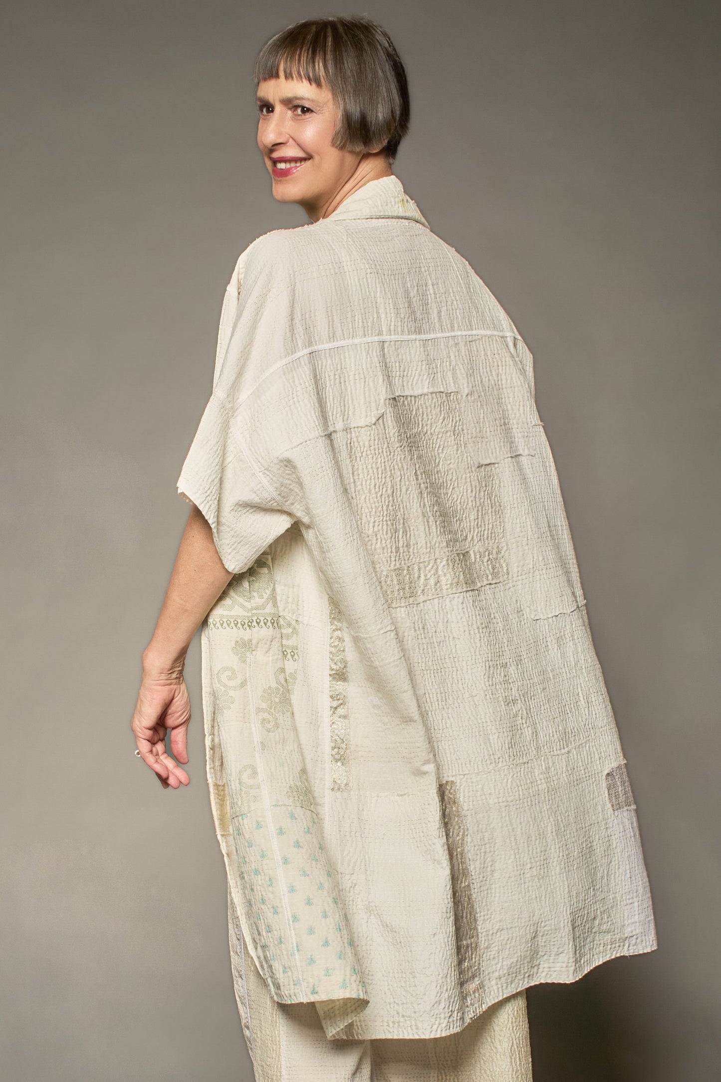 FRAYED PATCH KANTHA WIDE SHIRT DRESS - fi2448-ivy -
