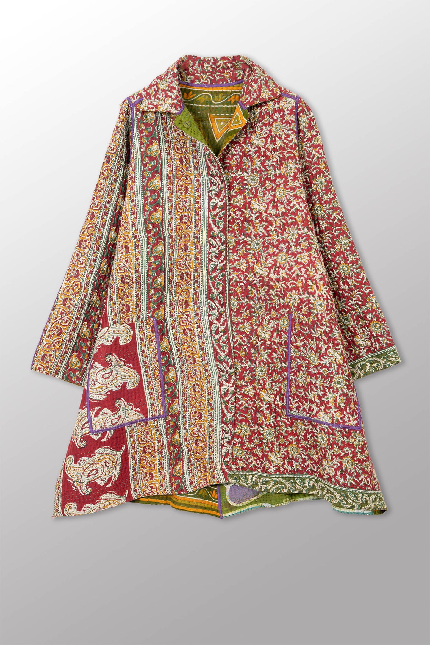 VINTAGE COTTON KANTHA A-LINE DUSTER - cv4311-0115a -
