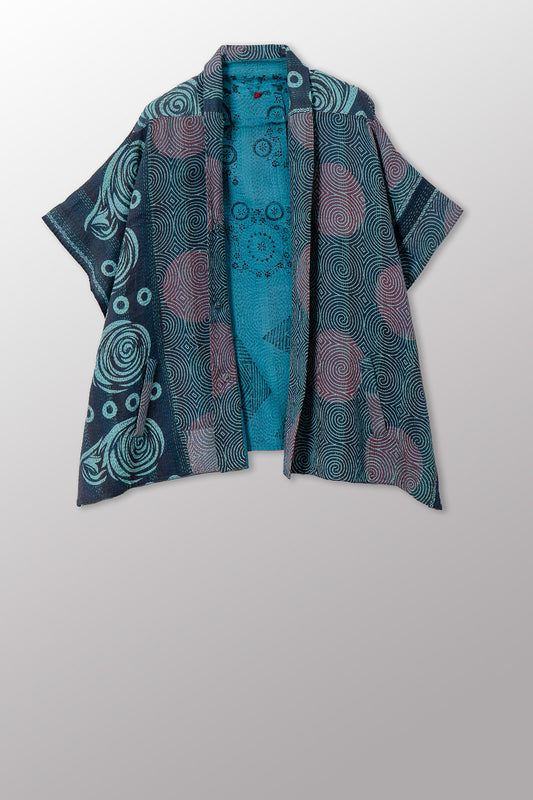 VINTAGE COTTON & NEW VOILE KANTHA PONCHO TOP - cn2568-0003a -