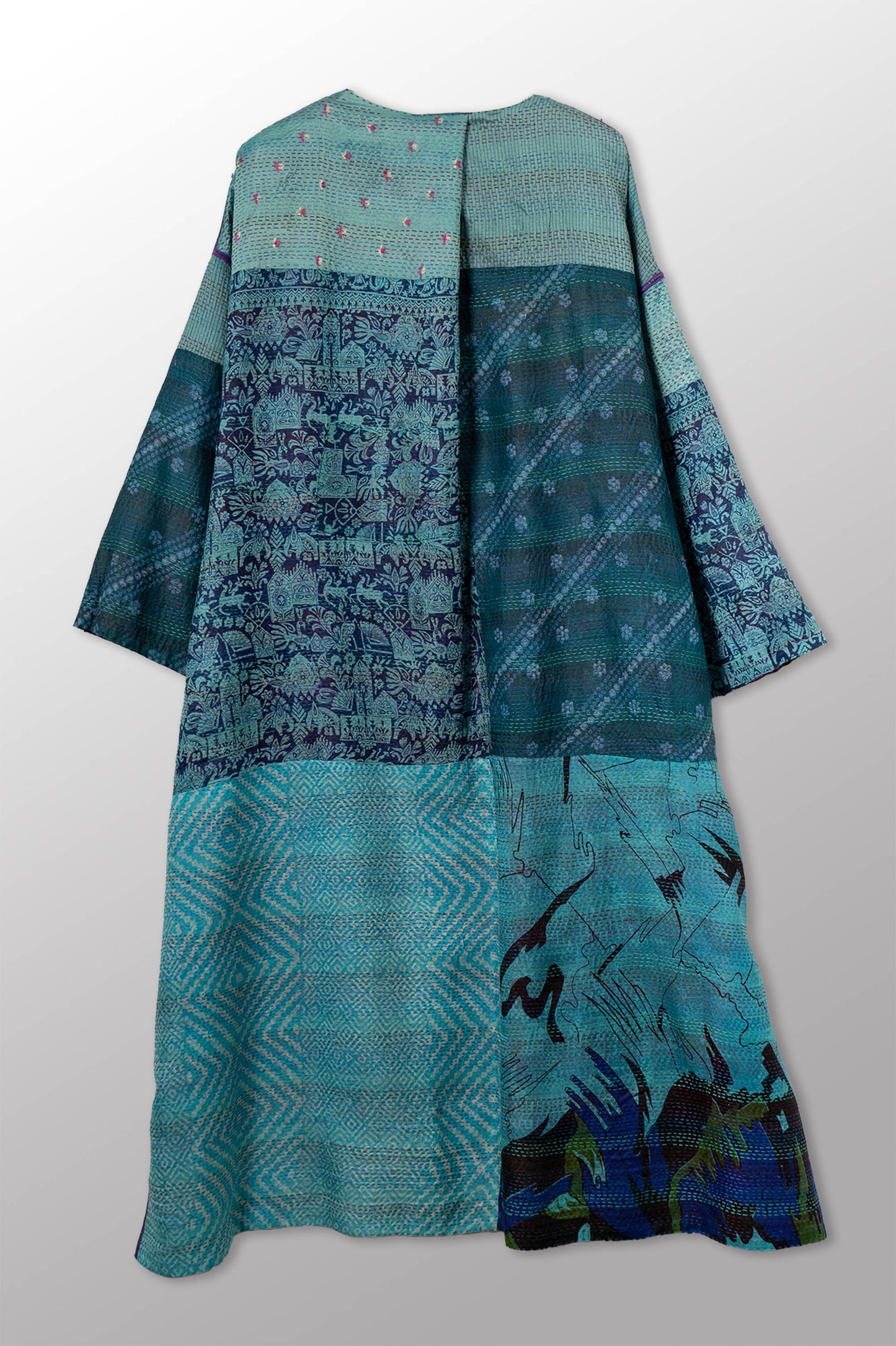 VINTAGE SILK KANTHA LONG DUSTER - sv2328-0016a -