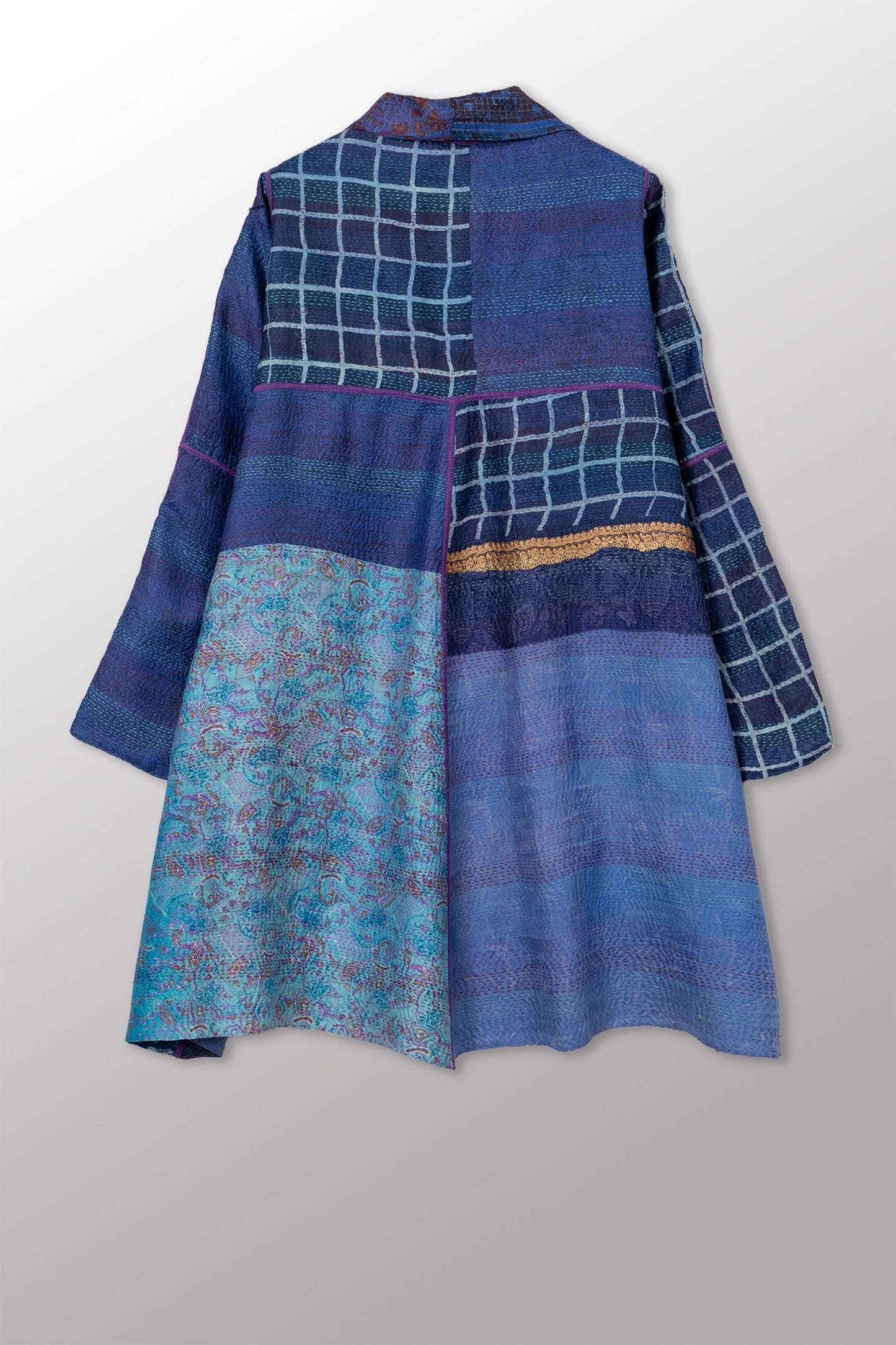VINTAGE SILK KANTHA A-LINE DUSTER - sv2311-0016a -