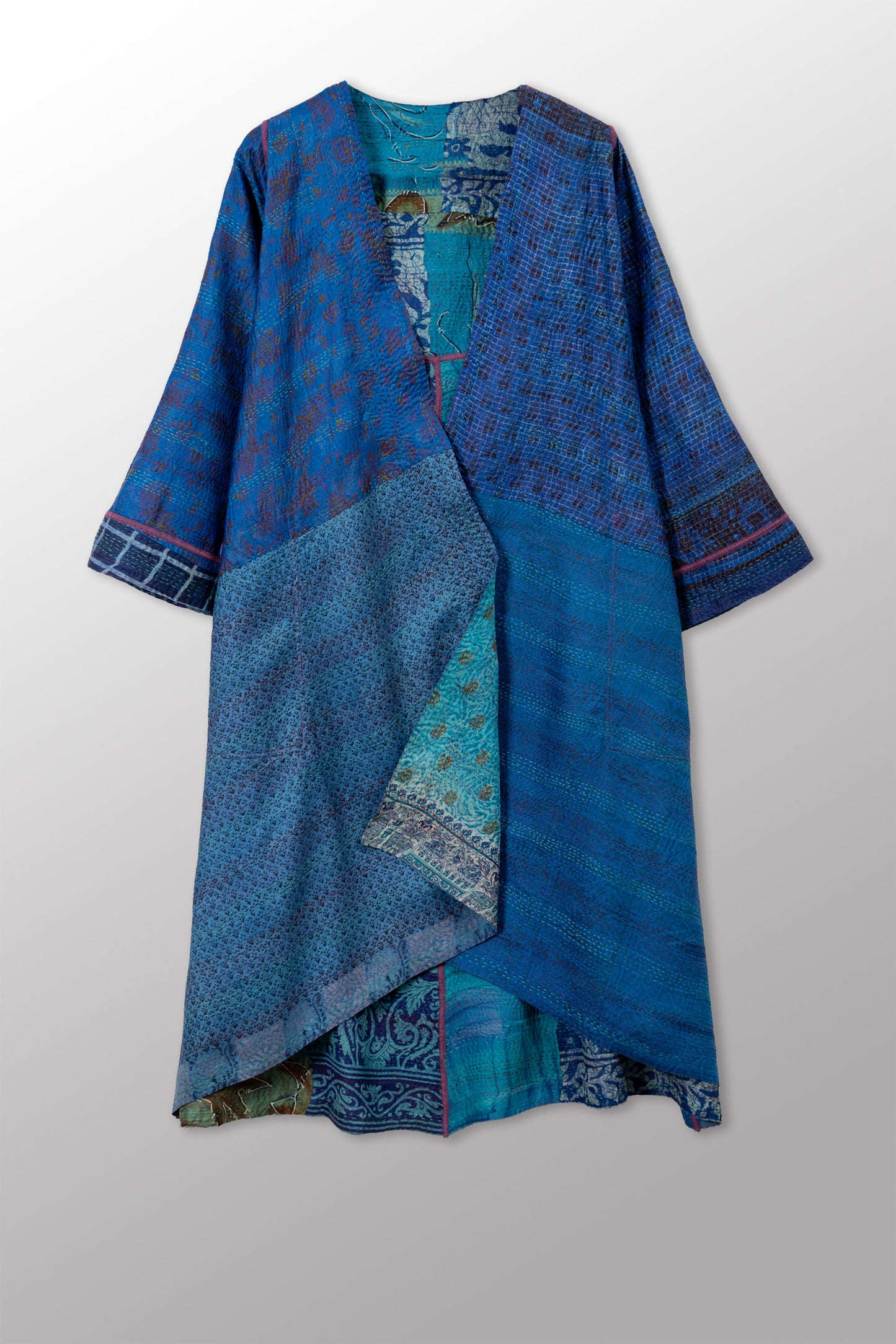 VINTAGE SILK KANTHA WRAP FLARE COAT - sv2330-0009a -