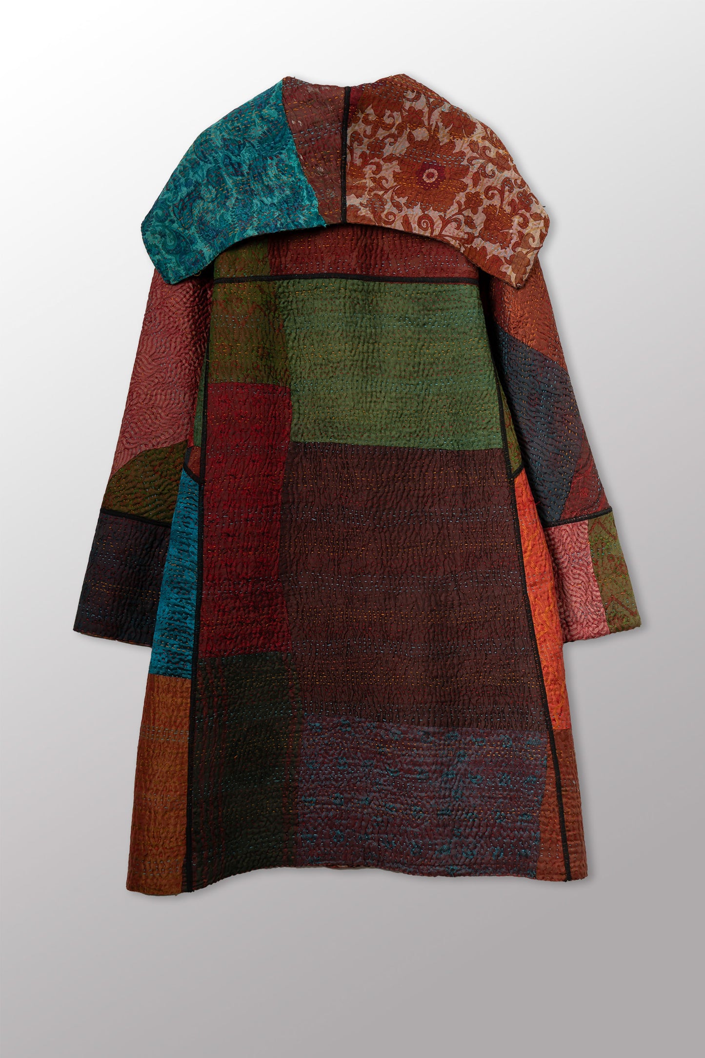 JACQUARD SILK KANTHA A-LINE COAT - js4309-cbrn001a -