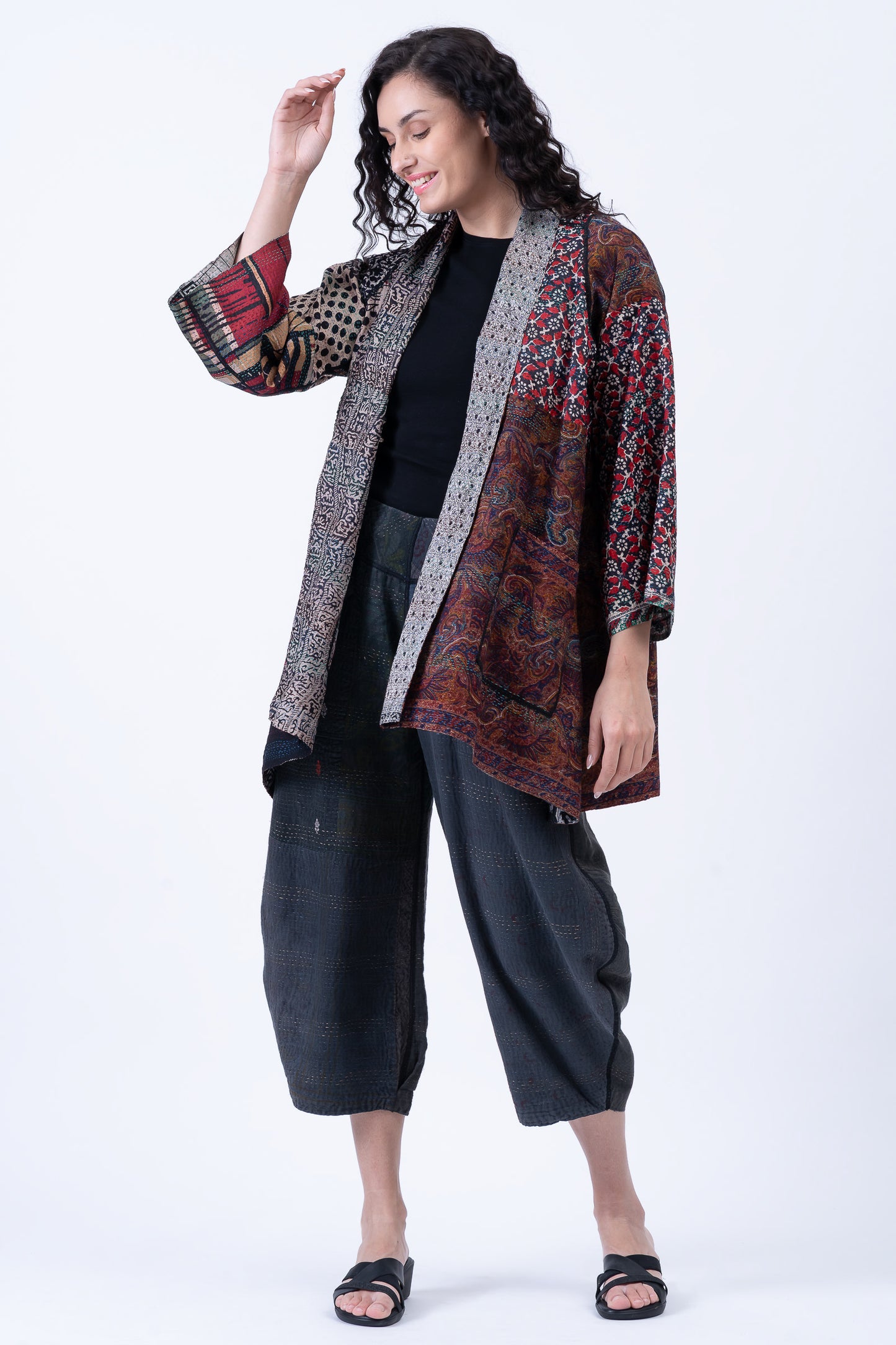 VINTAGE SILK KANTHA A-LINE JKT - sv2003-0410a -