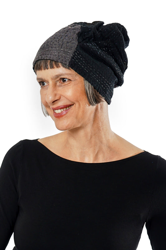 COTTON SILK SW PATCH KANTHA PATCHWORK HAT - ws4880-blk -