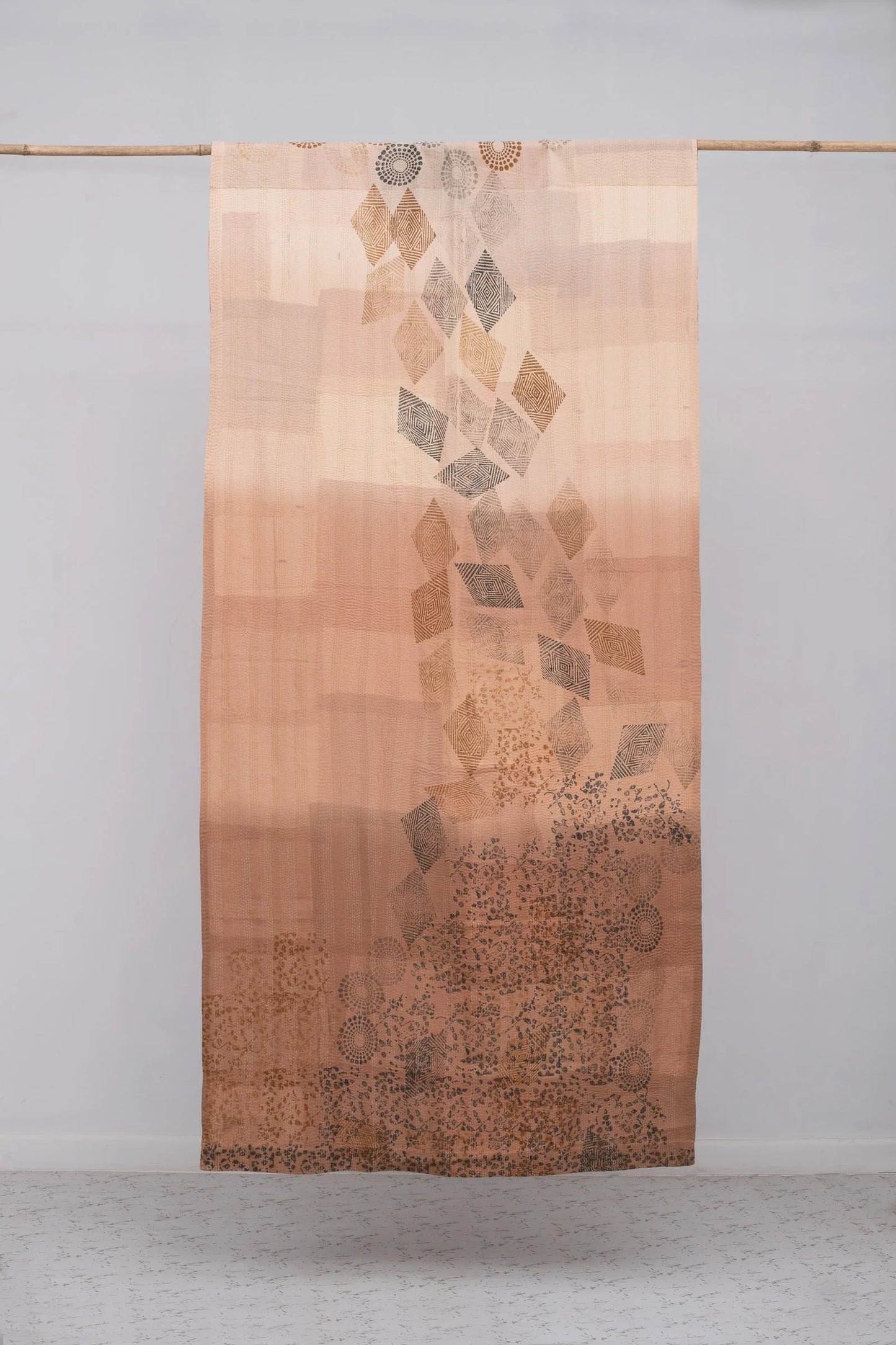 Vintage Fray Patch & Ombre Kantha Curtain -Rose Water