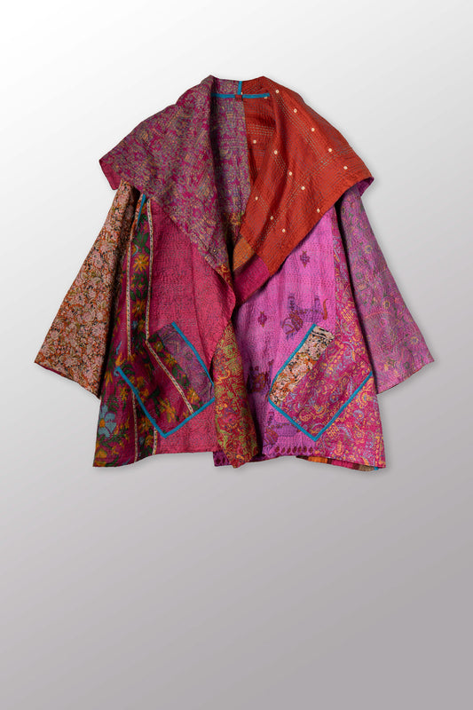 VINTAGE SILK KANTHA FLARE JKT - sv2010-0057a -