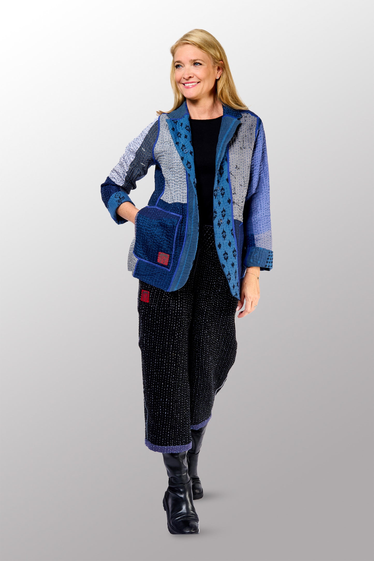 BBK PATCH KANTHA BASIC JACKET - bl-bbp4052-nvy -