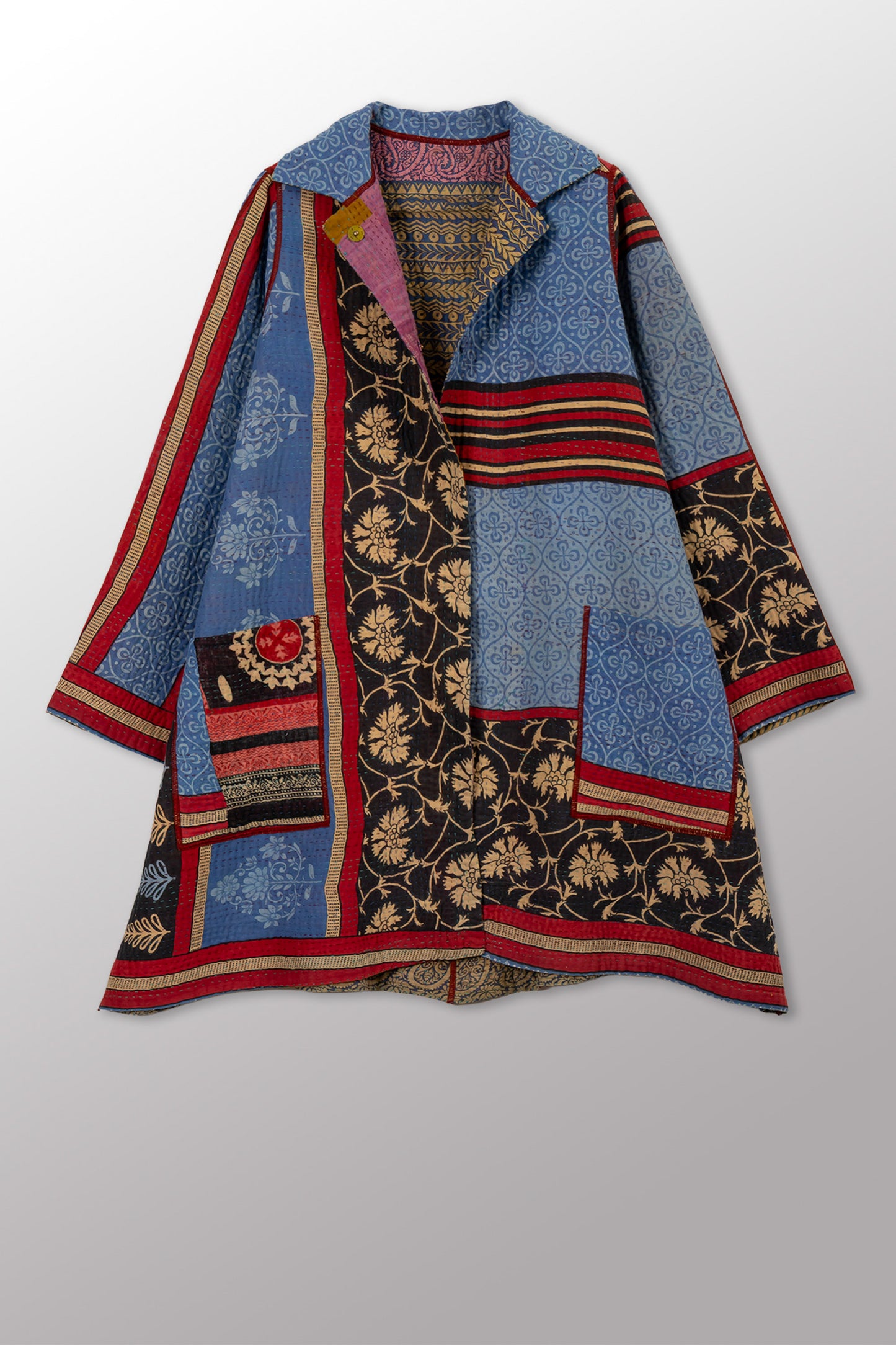 VINTAGE COTTON KANTHA A-LINE DUSTER - cv4311-0113a -