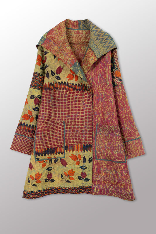 COTTON OVERDYE KANTHA POCKET MEDIUM COAT - ov4316-cgrn001m -
