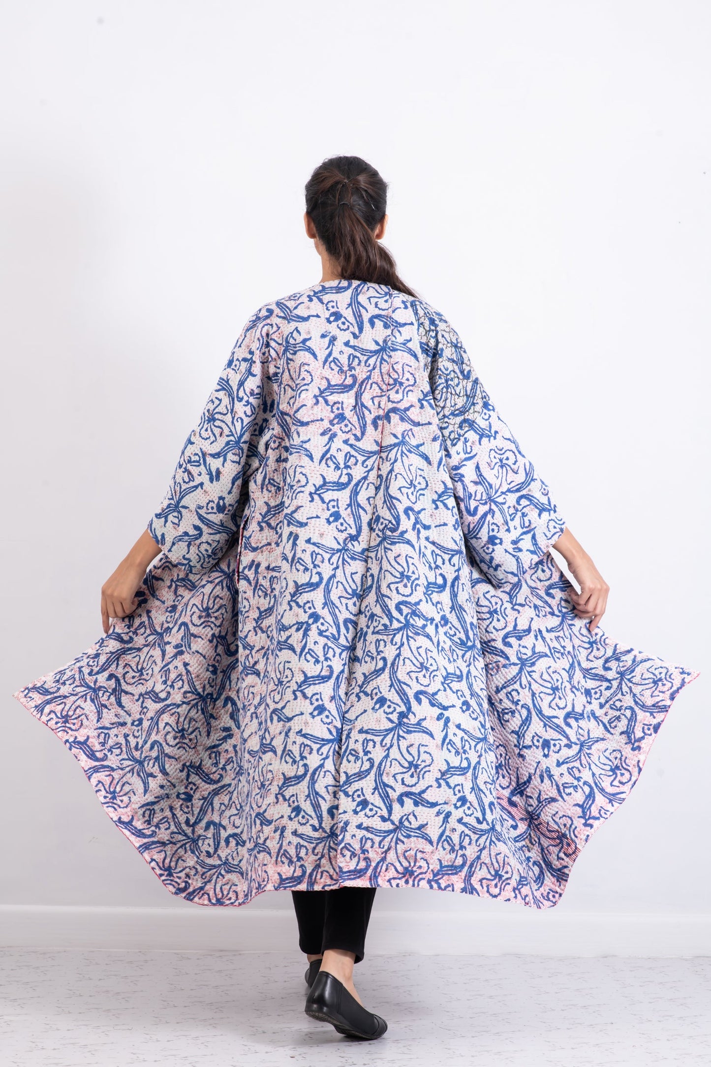 VINTAGE COTTON KANTHA KIMONO MAXI - cv4318-0010a -