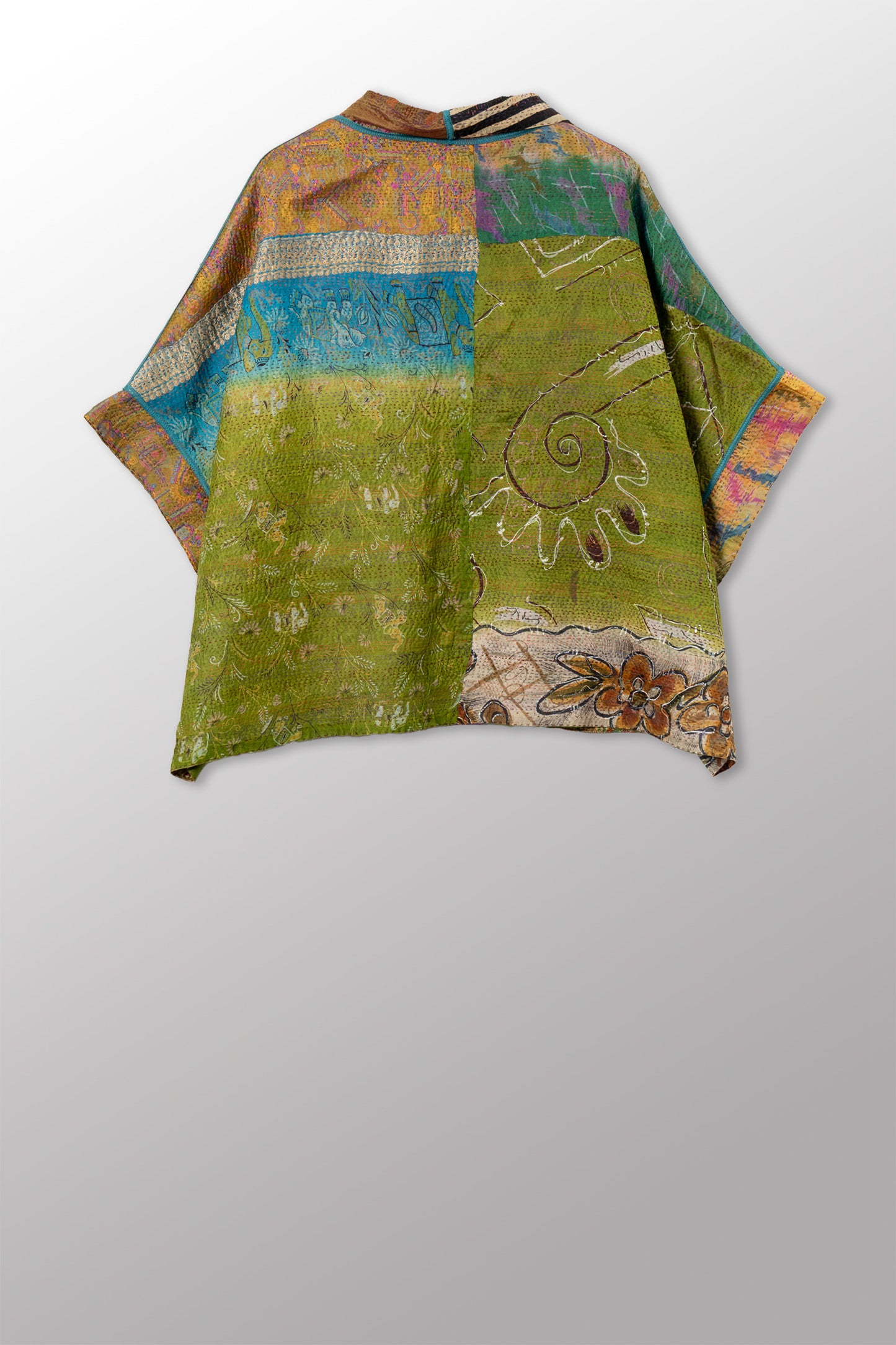 VINTAGE SILK KANTHA MINI PONCHO - sv2060-0015a -
