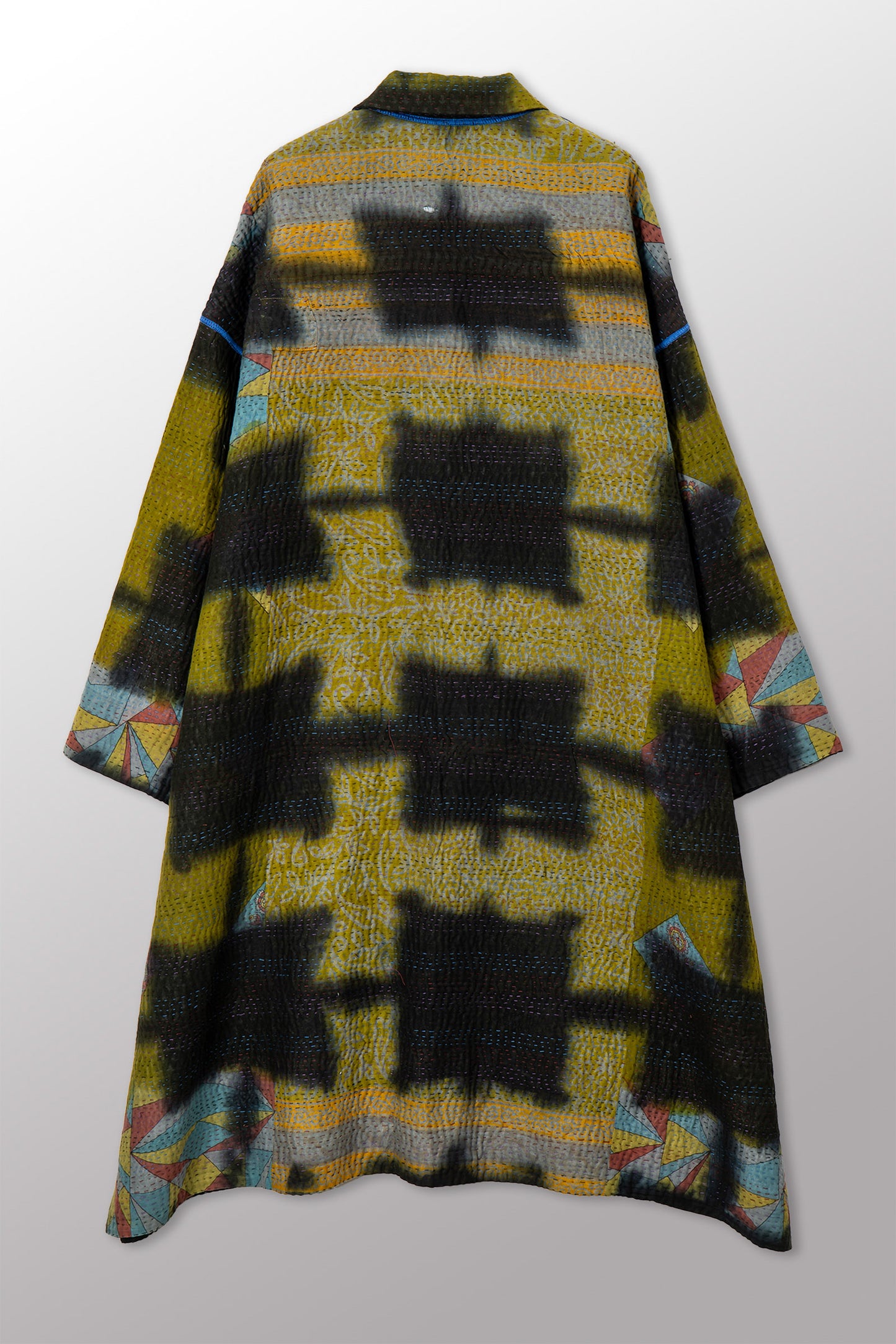 VINTAGE COTTON GREY CLAMP TIE DYE KANTHA  NEW OVERSIZED COAT - su4342-0002a -