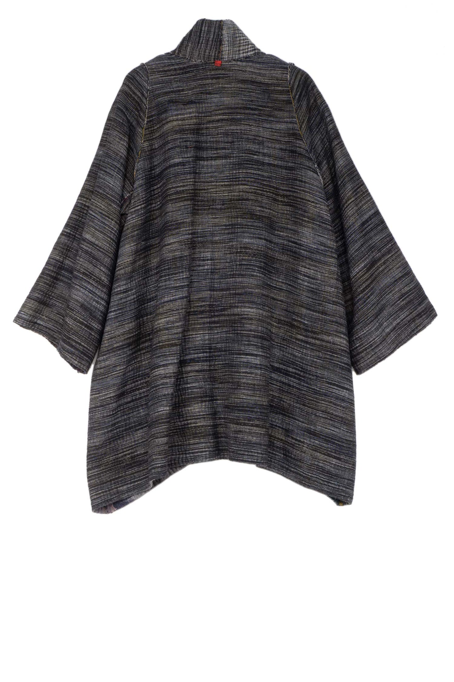 WOVEN IKAT & FRAYED PATCH KANTHA A-LINE JKT - wk4003-gry -