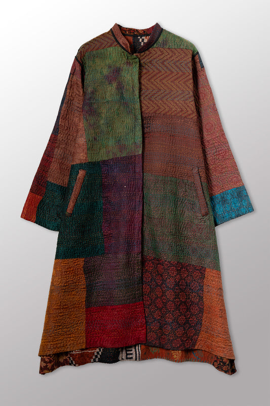 JACQUARD SILK KANTHA KAFTAN COAT - js4343-cbrn001s -