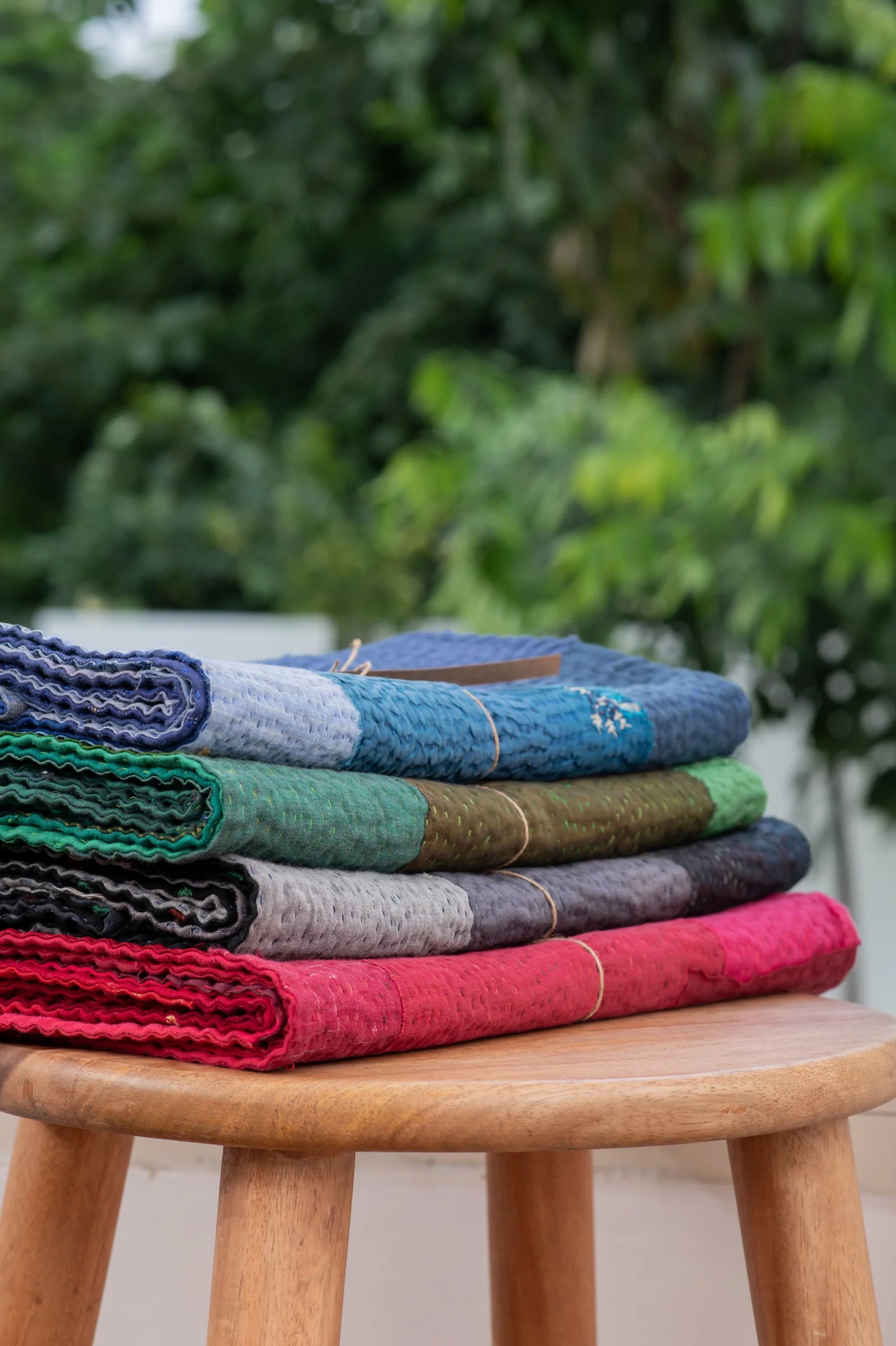 Landscape Fray Patch vintage Kantha Runner - Black