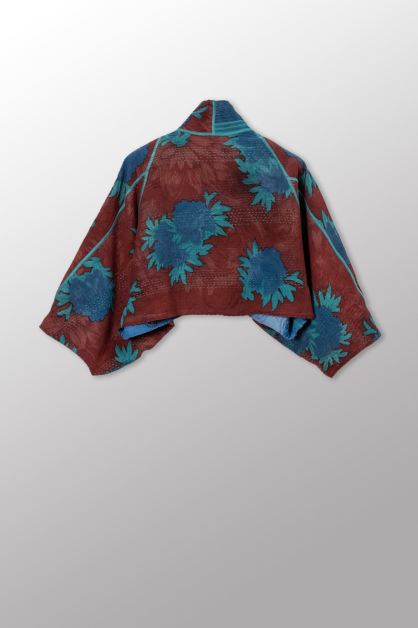 VINTAGE SILK GEORGETTE COTTON KANTHA PUFF SLV. SHRUG - gc4062-0004a -
