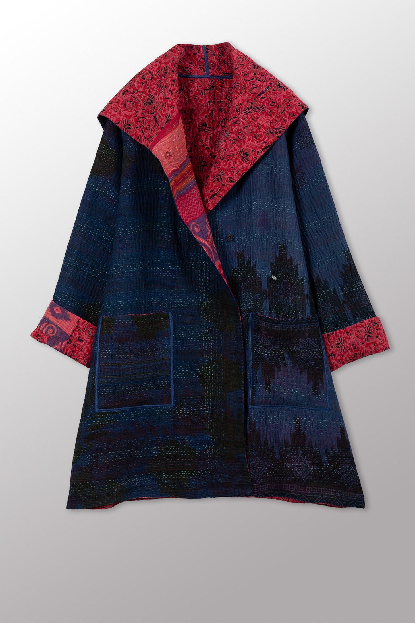 COTTON OVERDYE KANTHA POCKET MEDIUM COAT - ov4316-cfus002m -