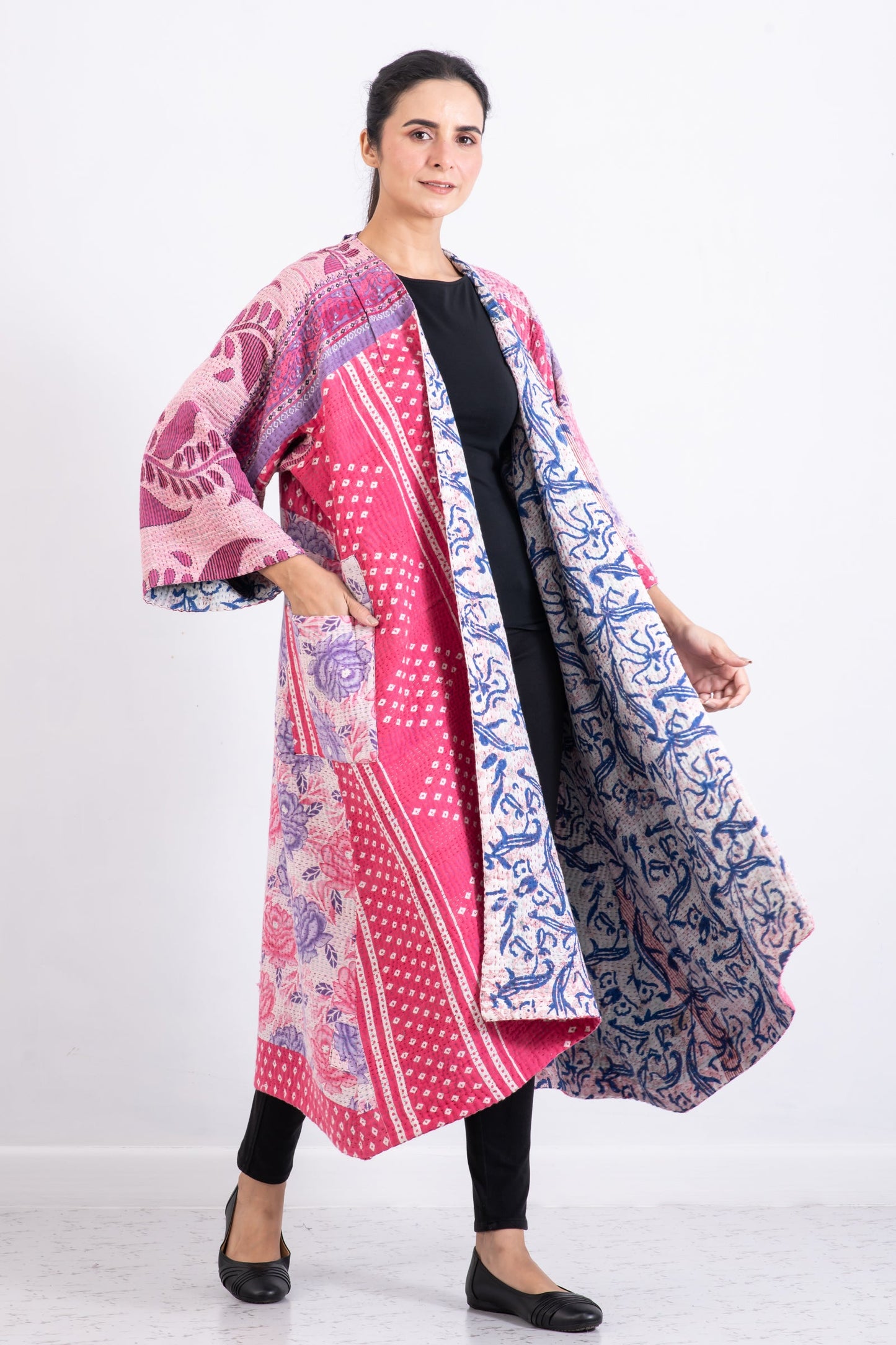 VINTAGE COTTON KANTHA KIMONO MAXI - cv4318-0010a -