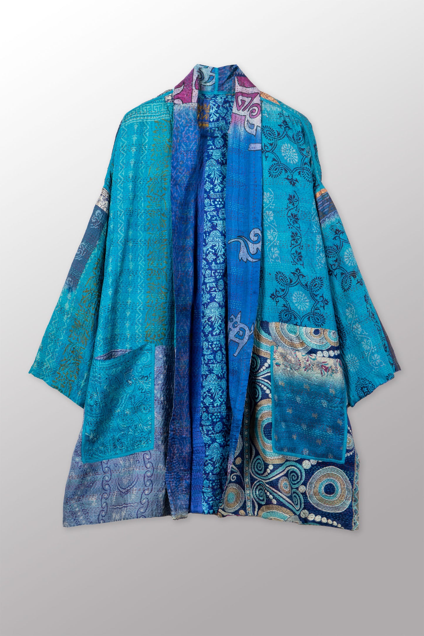 VINTAGE SILK KANTHA HAORI JACKET - sv2068-0005a -