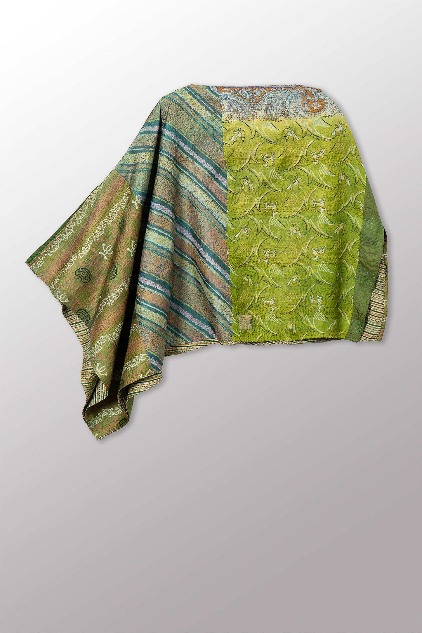 VINTAGE SILK KANTHA LONG CAPE - sv2841-0001a -