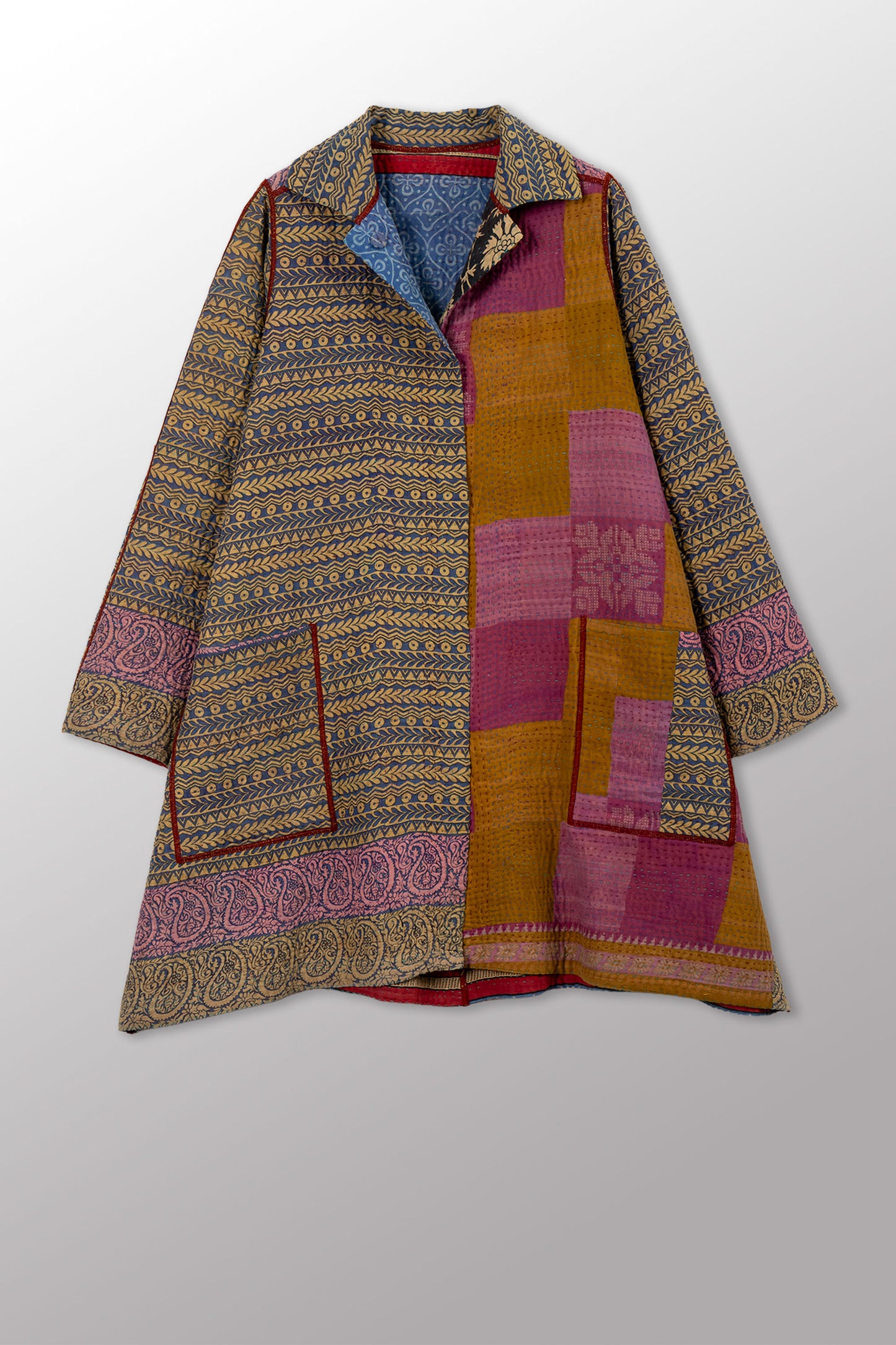 VINTAGE COTTON KANTHA A-LINE DUSTER - cv4311-0113a -