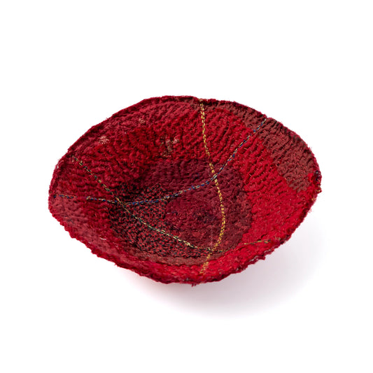 Handcrafted Kantha (metallic kantha) Shallow Bowl - Red