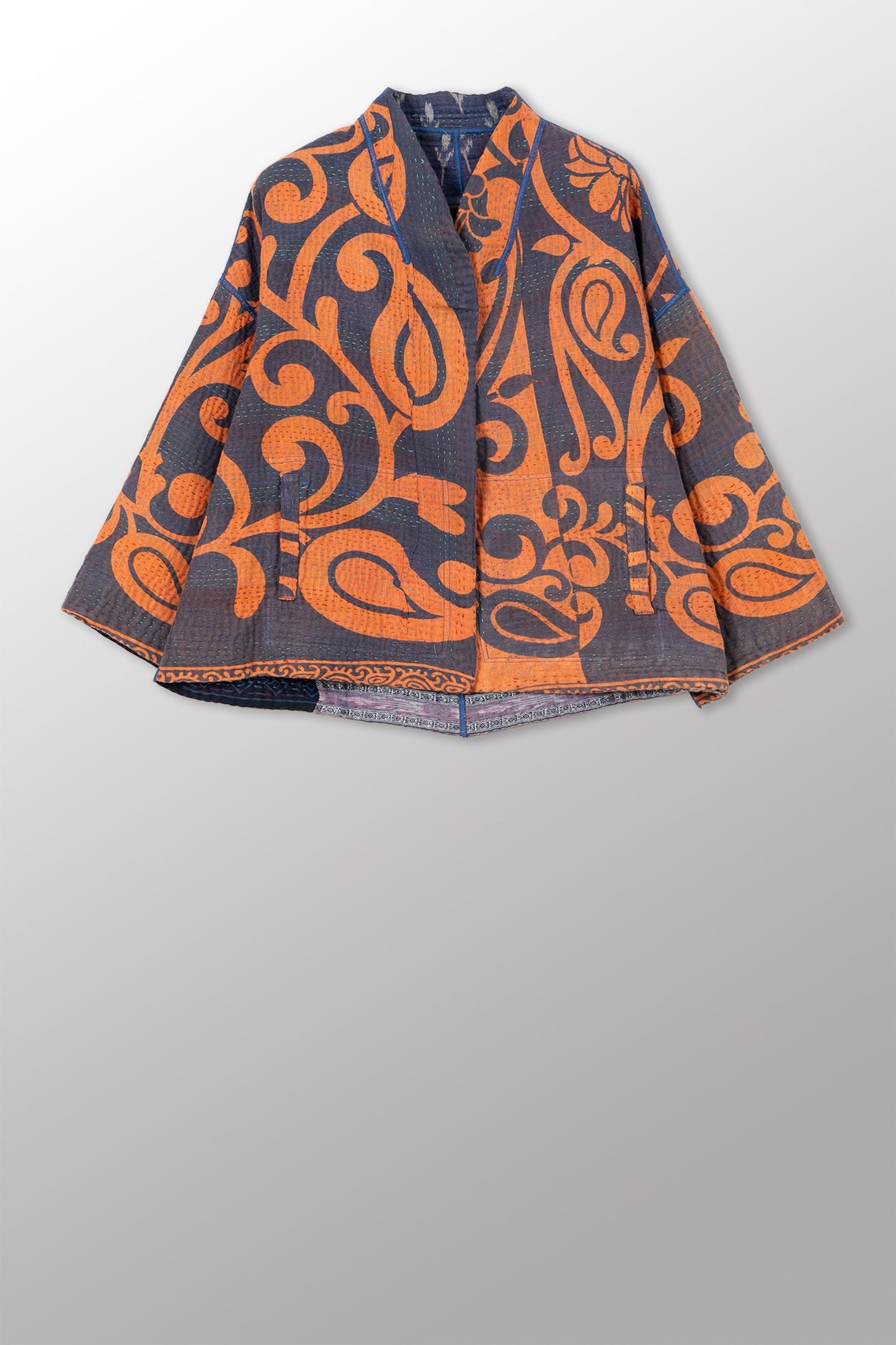 COTTON OVERDYE KANTHA STAND COLLAR CROPPED JKT - ov4034-corg001a -