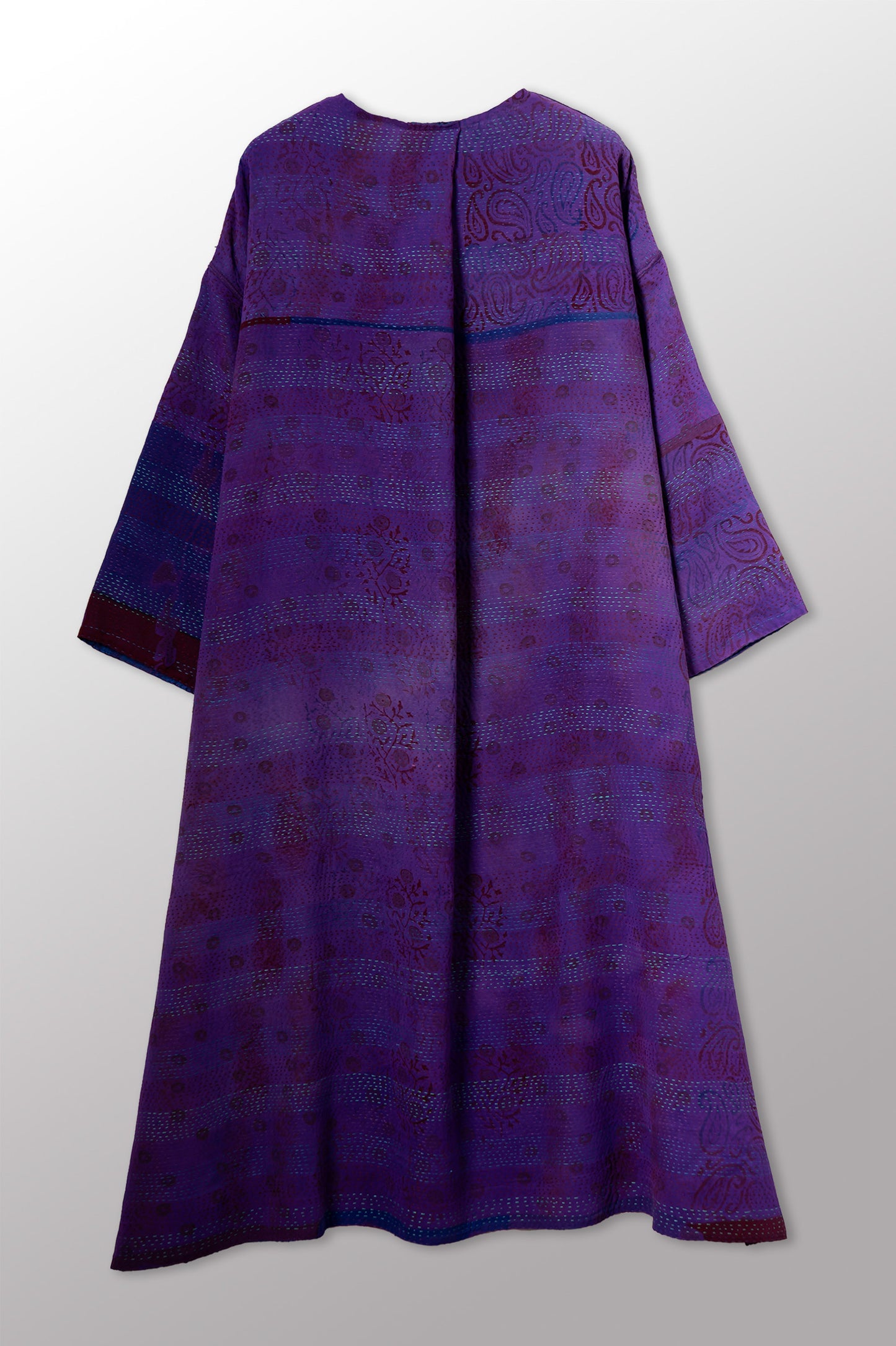 GEORGETTE JACQUARD VINTAGE SILK PATCH KANTHA LONG DUSTER - gj2328-0003a -