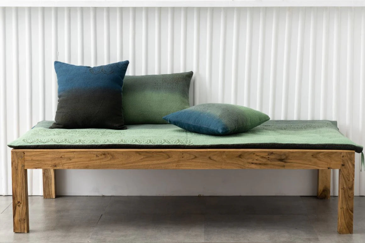 Vintage Fray Patch & Ombre Kantha Day Bed Mattress Cover - Avocado