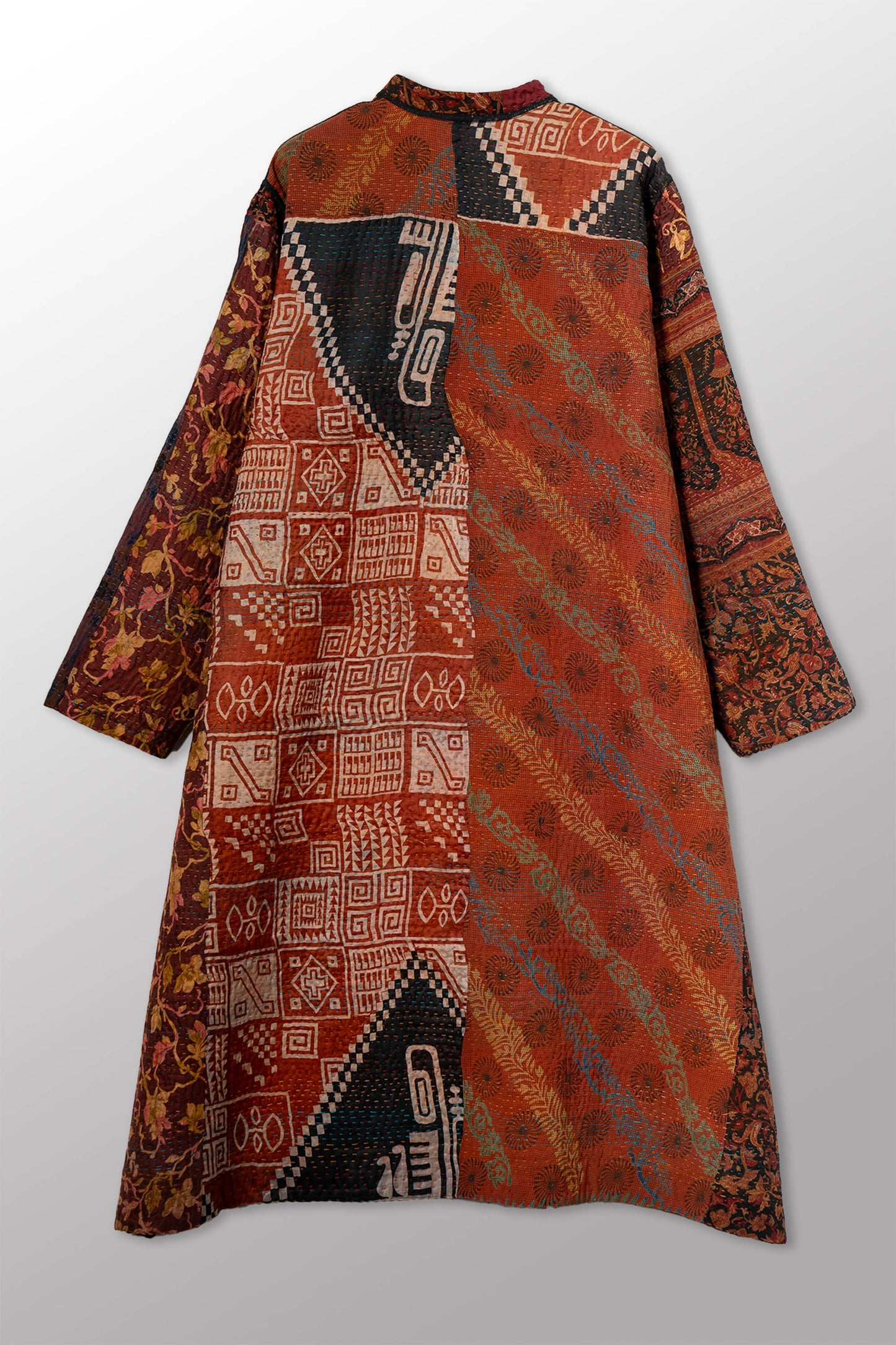 JACQUARD SILK KANTHA KAFTAN COAT - js4343-cbrn001s -
