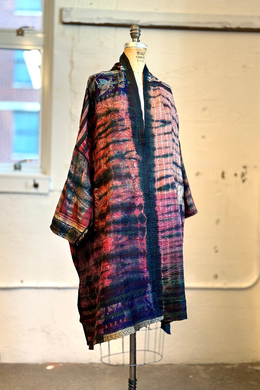TIE DYE VINTAGE SILK KANTHA NEW KIMONO WRAP LONG - st-sv2360-mrn -