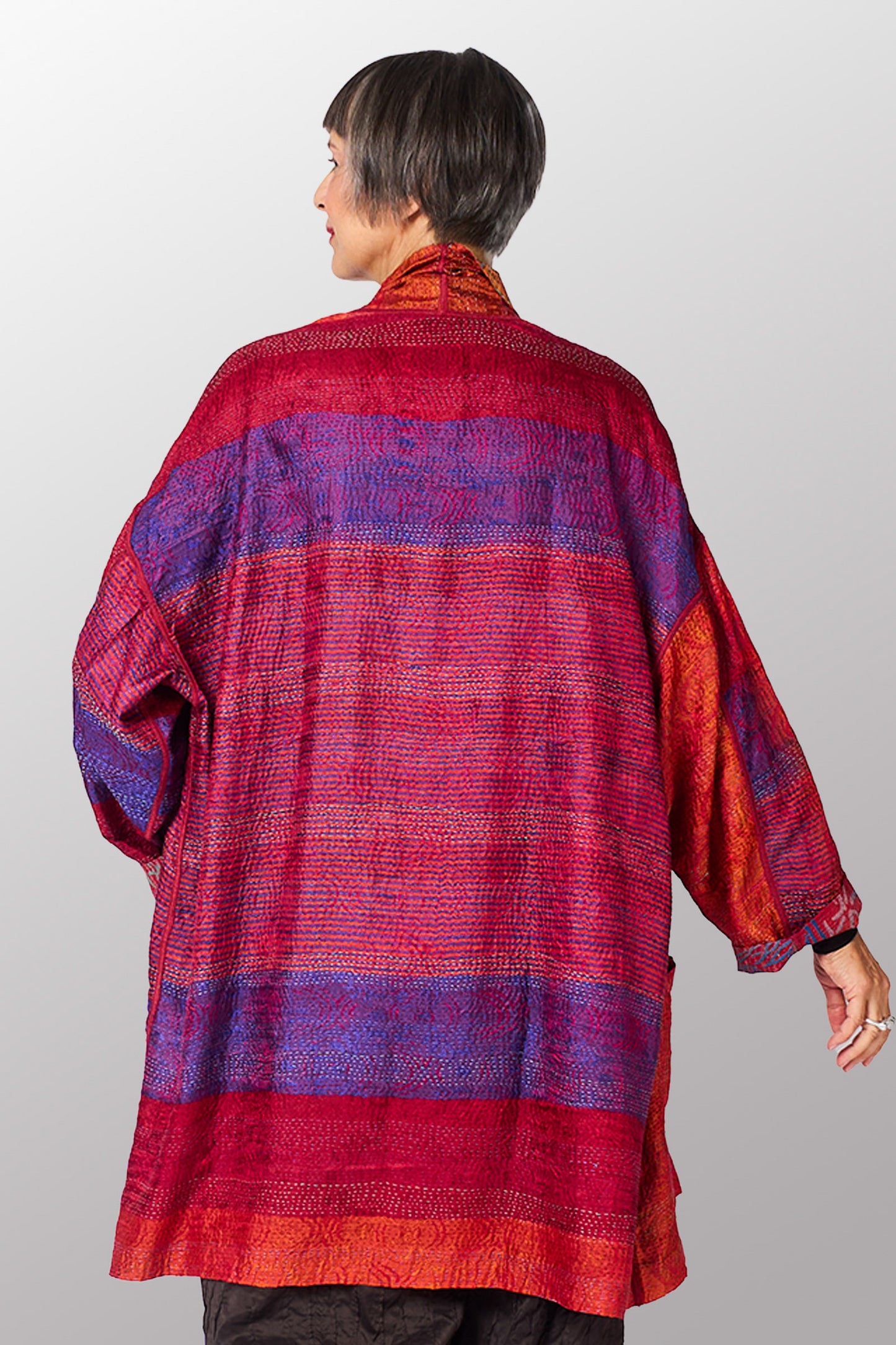 GEORGETTE JACQUARD VINTAGE SILK PATCH KANTHA HAORI JACKET - gj2068-0001a -