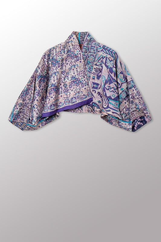 VINTAGE SILK KANTHA PUFF SLV. SHRUG - sv2062-0042a -