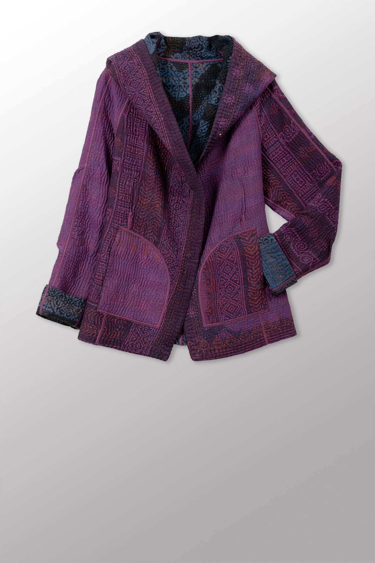 COTTON OVERDYE KANTHA HOODIE JACKET - ov4036-cprp001l -