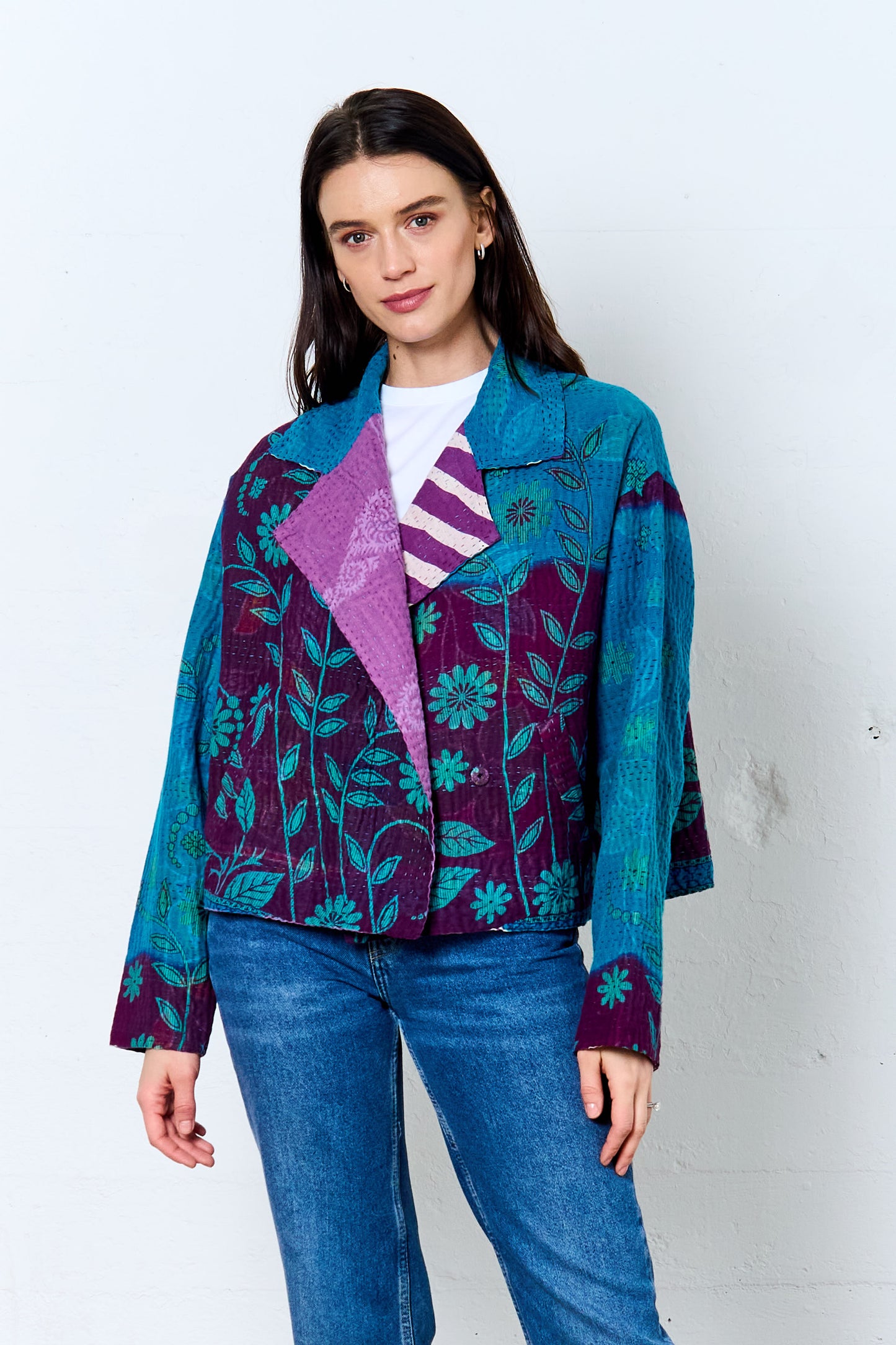 COTTON OVERDYE KANTHA LAPELED SHORT JKT - ov4081-cblu001m -