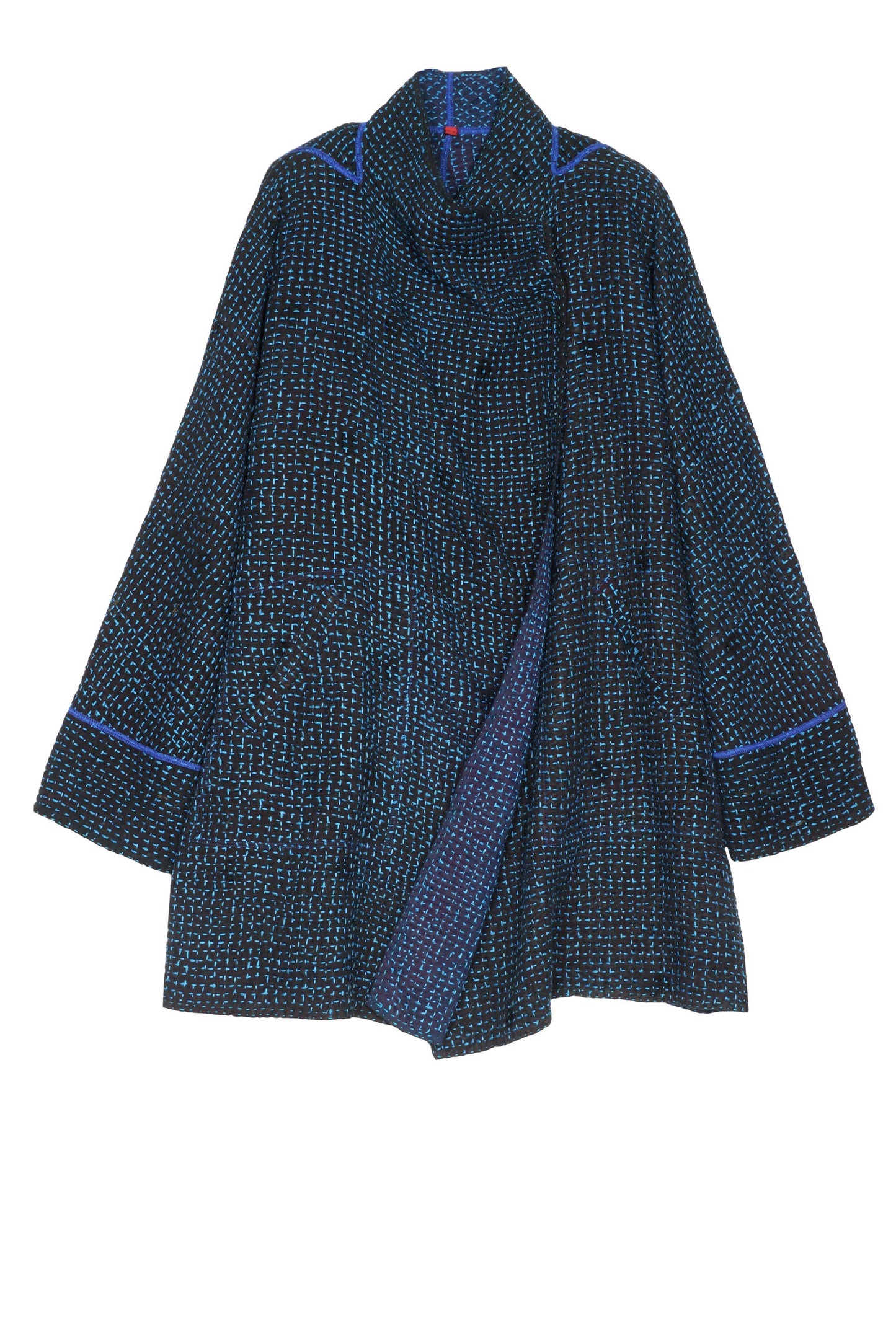 WAFFLE KANTHA FUNNEL COLLAR COAT - wf3312-blu -