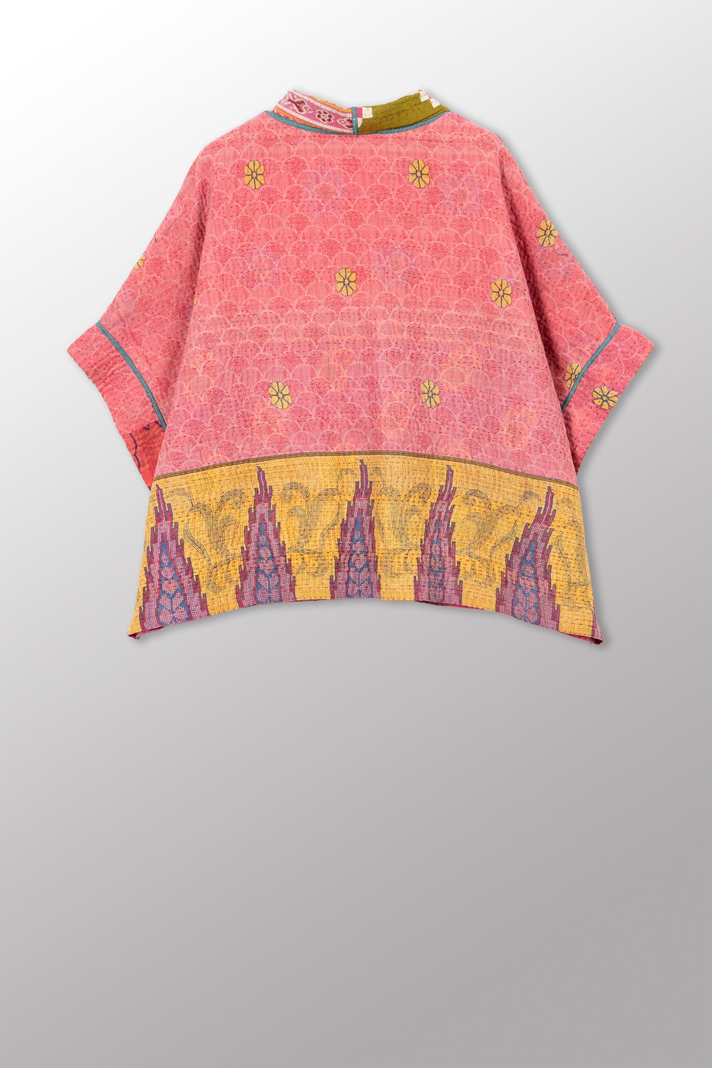 VINTAGE COTTON KANTHA MINI PONCHO - cv4060-0068a -