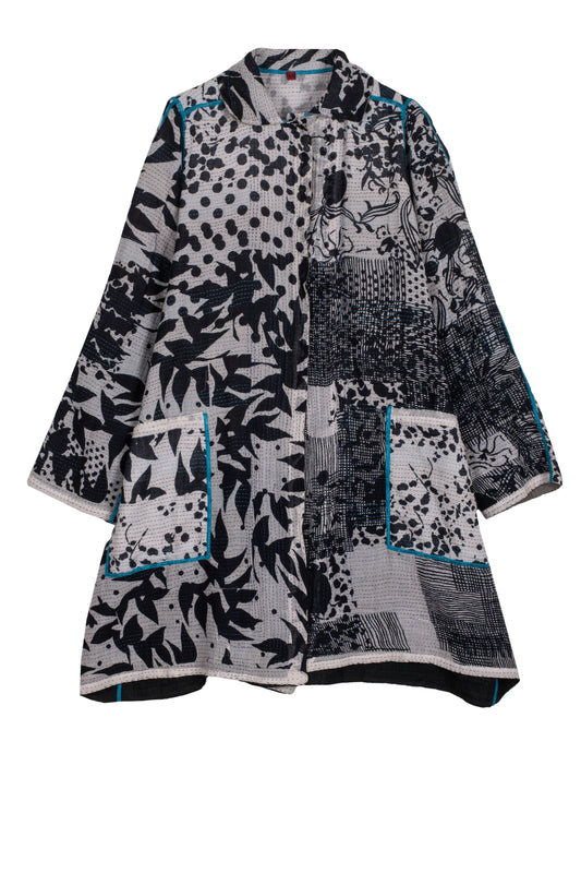MONOTONE TWILIGHT PRINT KANTHA A-LINE DUSTER - tp2311-wht -