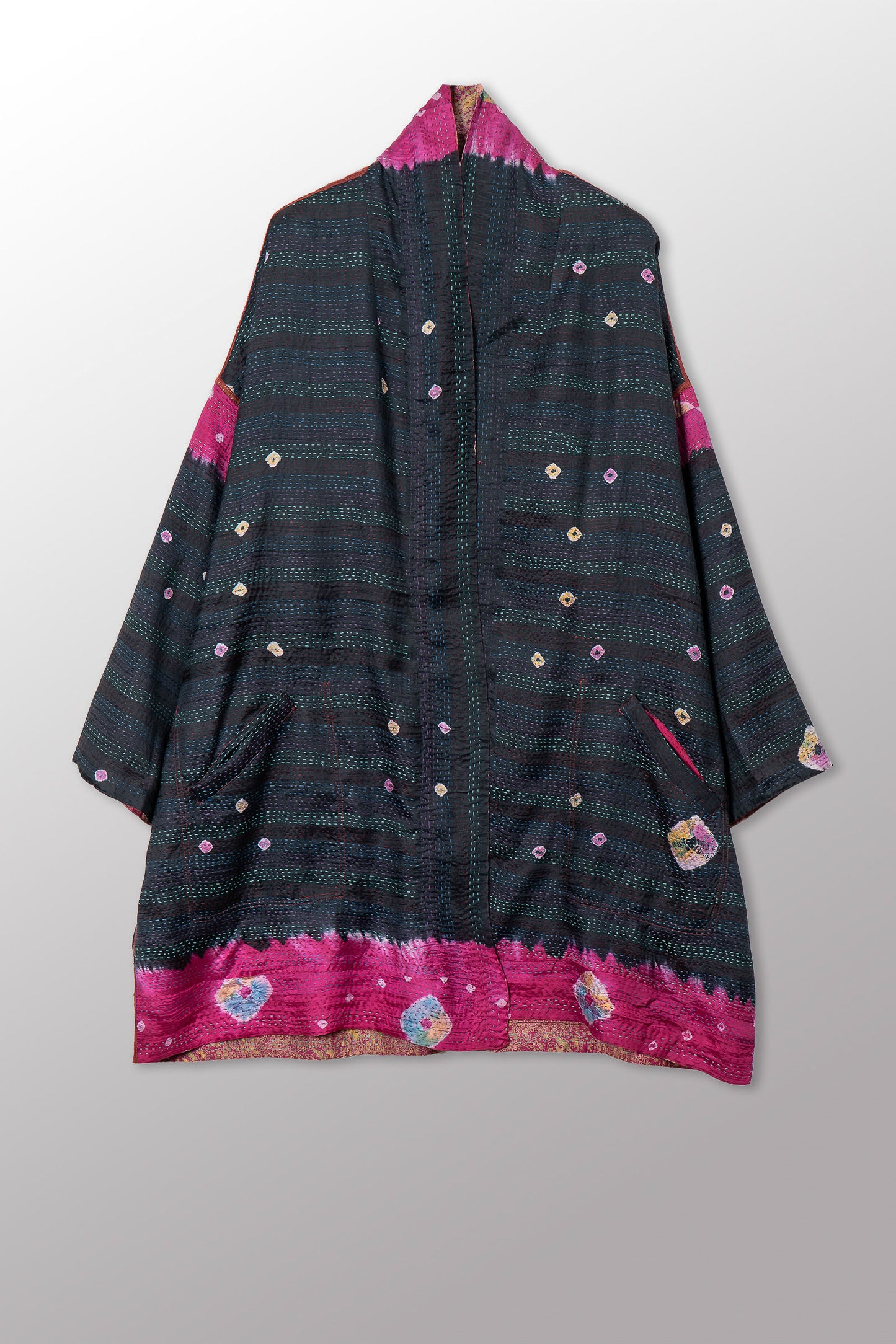 VINTAGE SILK GEORGETTE KANTHA HAORI JKT - sg2068-0006a -