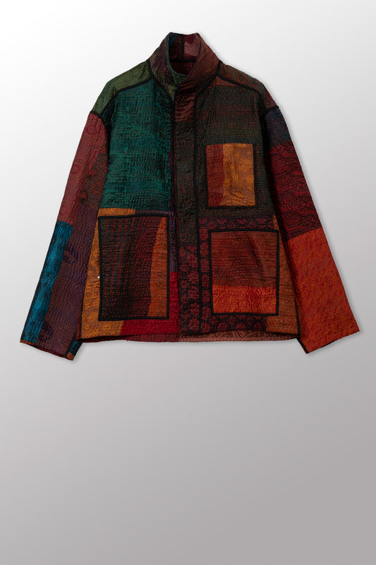 JACQUARD SILK KANTHA MEN'S BLOUSON - js4040-cbrn001m -