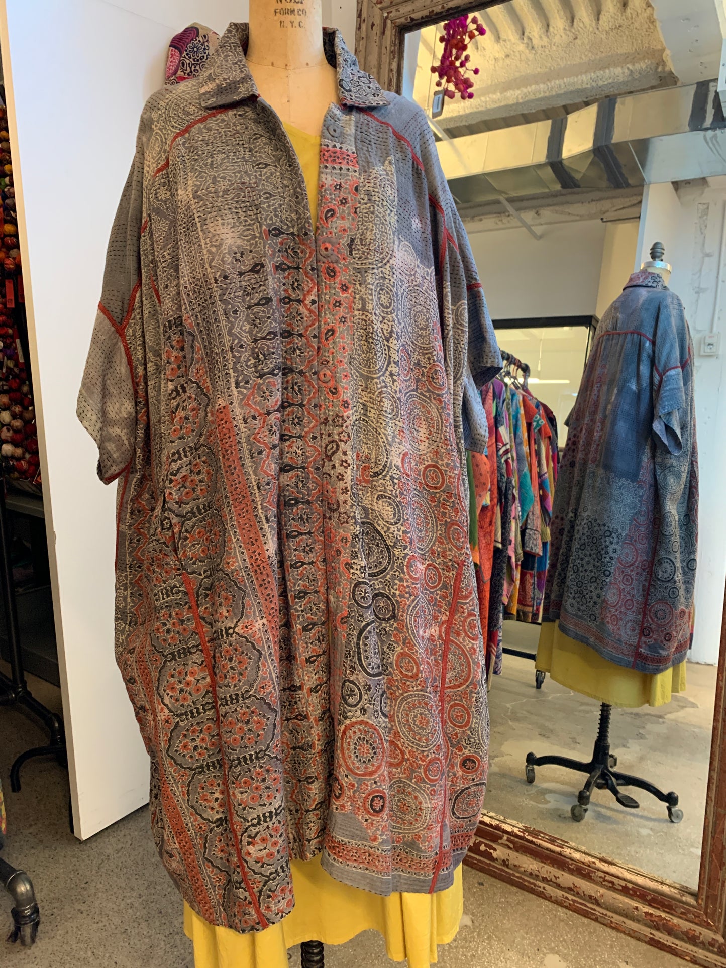 MANHATTAN AJRAKH KANTHA WIDE SHIRT DRESS - mh2448-gry -