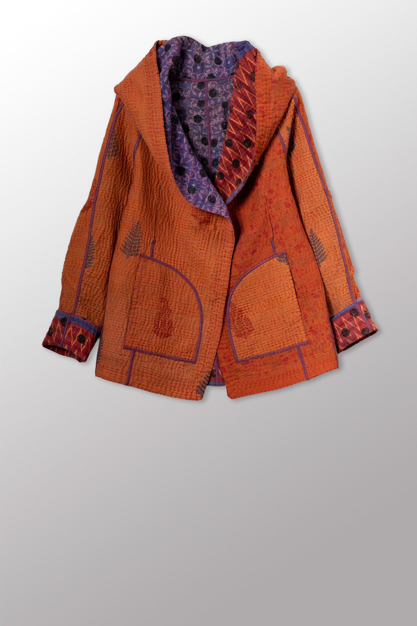 COTTON OVERDYE KANTHA HOODIE JACKET - ov4036-corg002s -