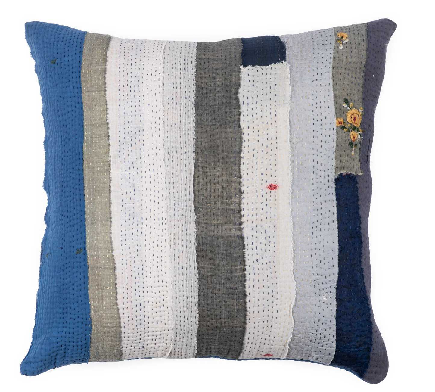Stripe Patch Pillow Sham -Blue-