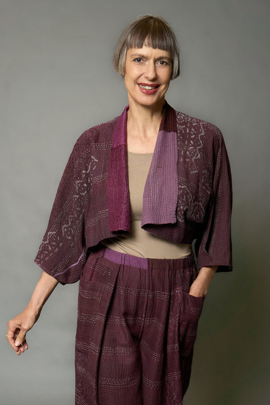 MOSAIC FRAY PATCH KANTHA PUFF SLV. SHRUG - zb2062-prp -