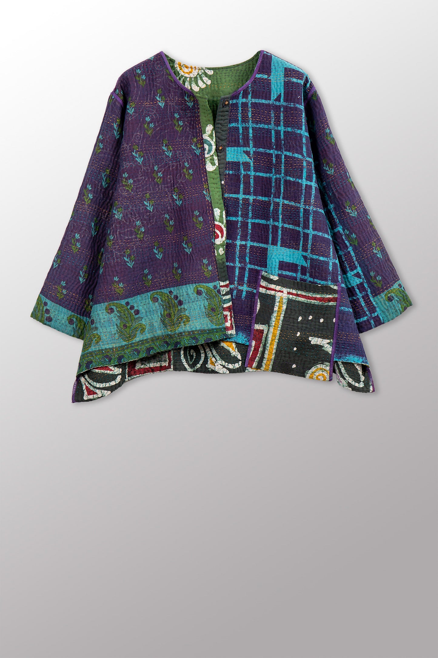 VINTAGE COTTON KANTHA A-LINE SHORT JKT - cv4019-0021a -